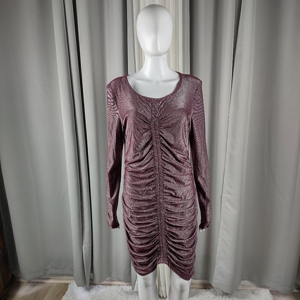 Ruched Long-Sleeve Metallic Mauve Dress